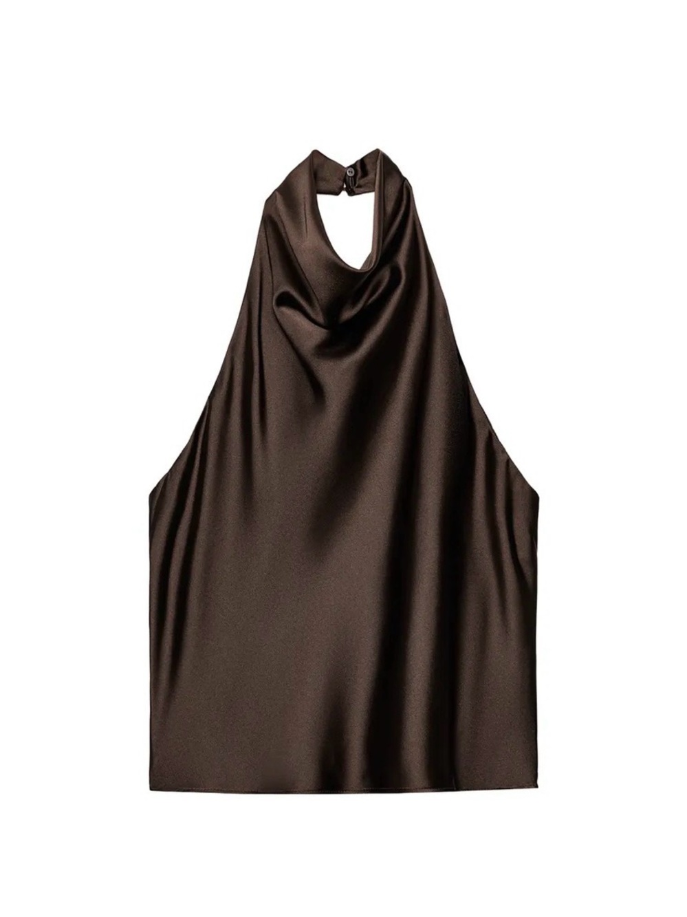 NWT Zara Satin Halter Neck Sleeveless Dress Top in Dark Brown
